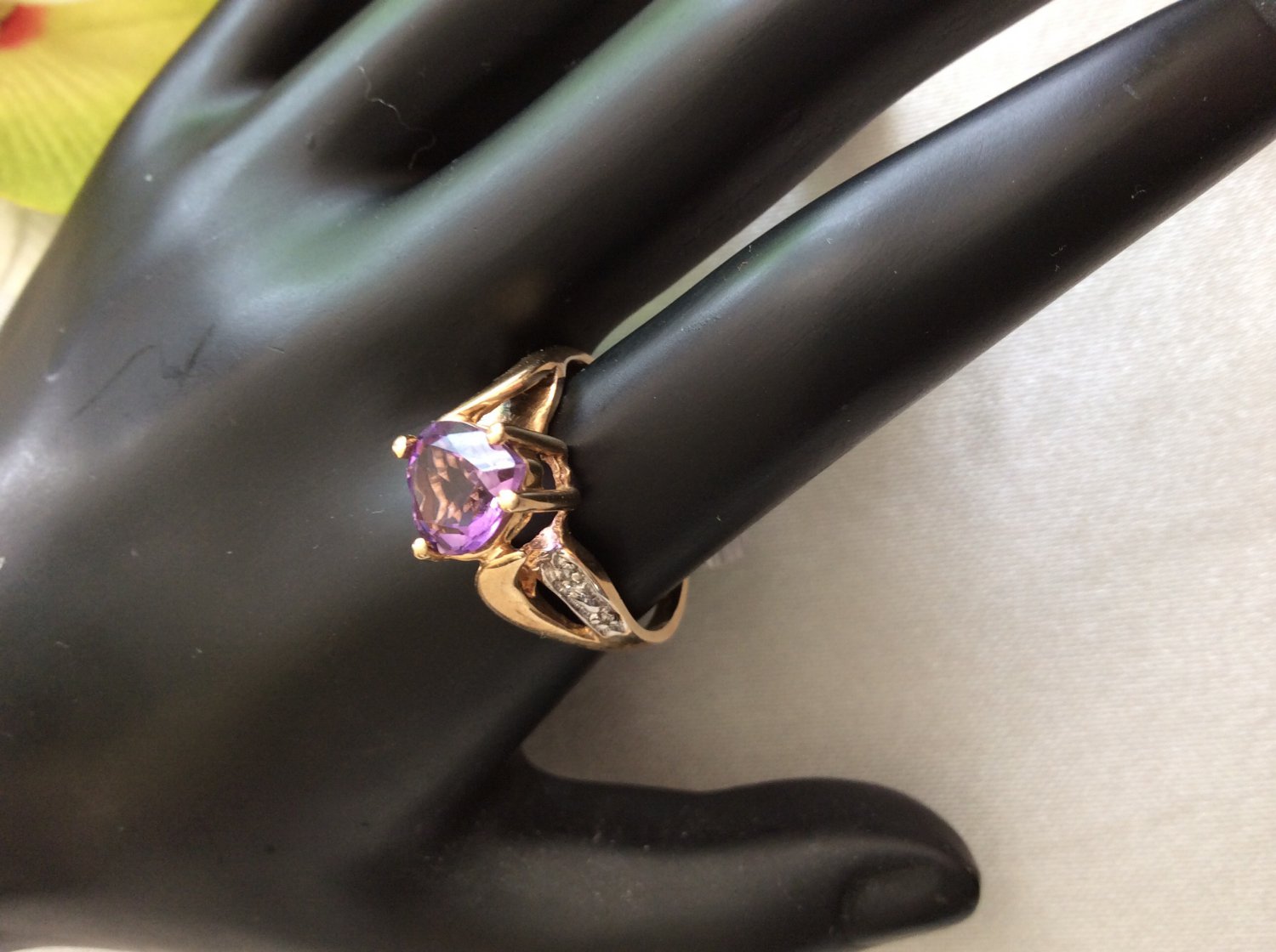 Heart shaped amethyst and diamond ring
