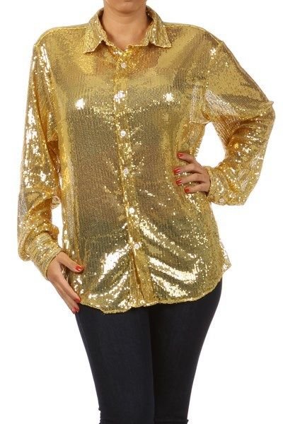 WOMENS GOLD PARTY CLUB SEQUIN BLOUSE SIZE 1X 2X