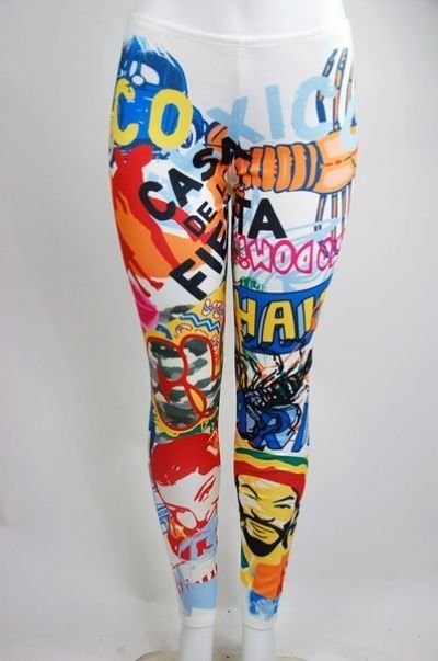 WOMENS PARTY CLUB SUBLIMATION PRINT PLUS SIZE LEGGINGS WITH GRAPHIC ART ON THEM