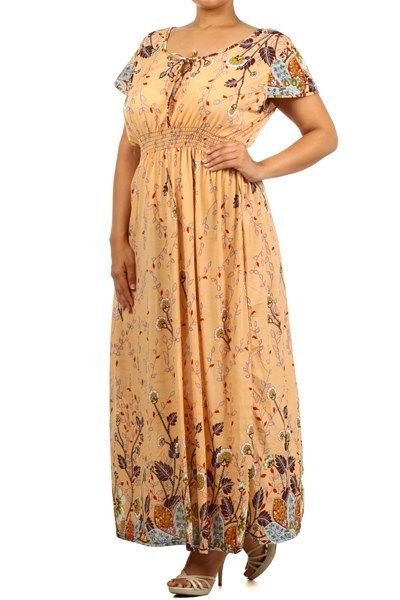 WOMANS PEACH FLORAL POLYESTER MOO MOO PLUS SIZE PRINT MAXI DRESS SIZE 2X 3X 4X