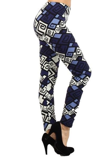 WOMENS NAVY BLUE GEOMETRIC TRIBAL PRINT CASUAL PARTY LEGGINGS SIZE S M L