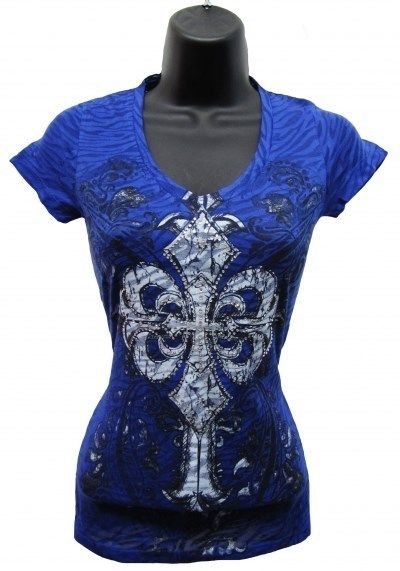 WOMENS BLUE WHITE SPANDEX GRAPHIC T-SHIRT SIZE 1X 2X 3X