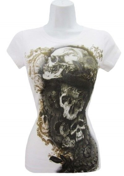 WOMENS BLACK WHITE COTTON GRAPHIC SKULL T-SHIRT SIZE L