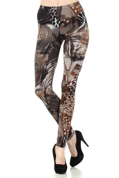 WOMENS CASUAL PARTY BUTTERFLY BROWN WHITE BLACK NYLON SPANDEX LEGGINGS SIZE S M