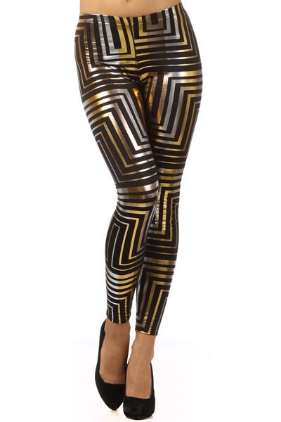 WOMENS STRIPED METALLIC BROWN PARTY LEGGINGS SIZE S M L