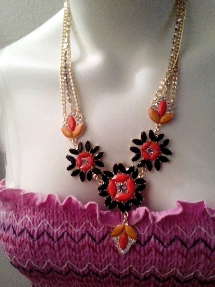 WOMENS FLORAL ORANGE AND BLACK WITH RHINESTONES VINTAGE