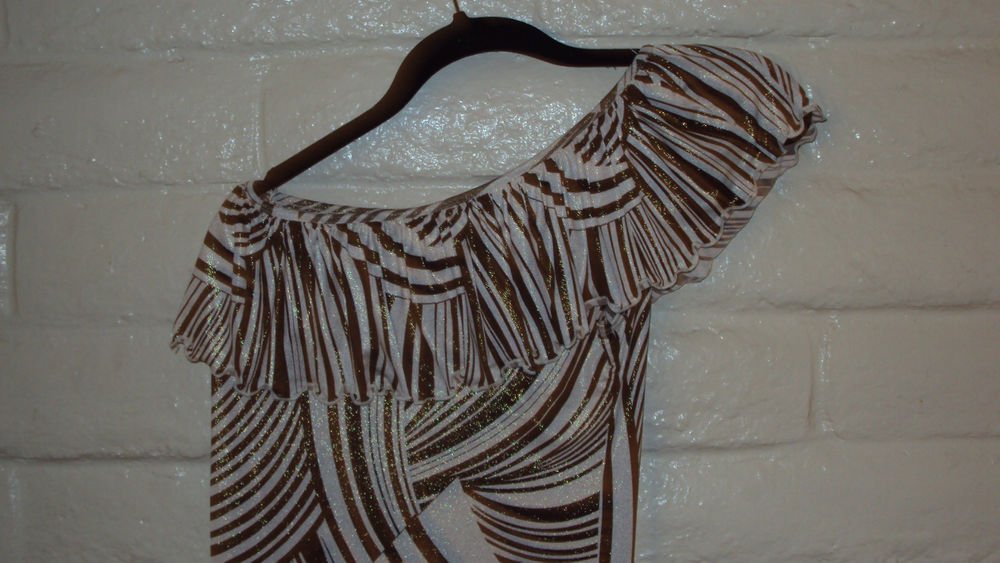 WOMENS CLUB PARTY BROWN TAN METALLIC BODYCON MINI DRESS SIZE S