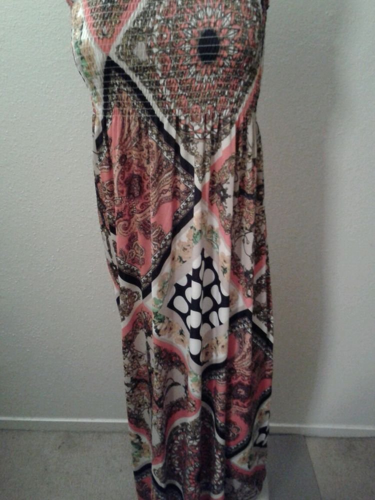 WOMENS PAISLY CASUAL SUMMER BEACH POOL HALTER DRESS ORANGE BLACK WHITE SIZE M