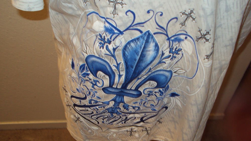 MENS WHITE BLUE COTTON GRAPHIC CASUAL T-SHIRT SIZE L