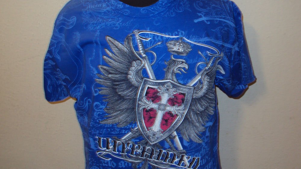MENS BLUE COTTON GRAPHIC UNTAMED T-SHIRT SIZE M