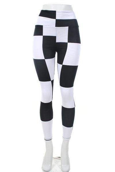 WOMENS CHECKERD LYCRA SANDEX BLACK AND WHITE CASUAL LEGGINGS SIZE S M L