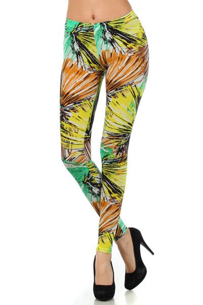 WOMENS GREEN YELLOW GEOMETRIC CASUAL PARTY LEGGINGS SIZE S M L