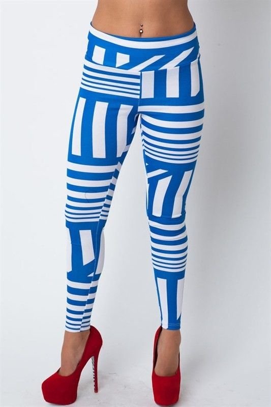 WOMENS PARTY CASUAL ROYAL BLUE STRIPED LEGGINGS SIZE S M L