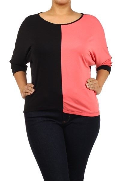 WOMENS CORAL BLACK WHITE PLUS SIZE CASUAL BLOUSE SIZE 1X 2X 3X