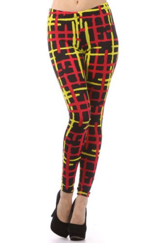 WOMENS RED AND YELLOW STRIPED PLUS SIZE PARTY CLUB LEGGINGS SIZE 2X 3X