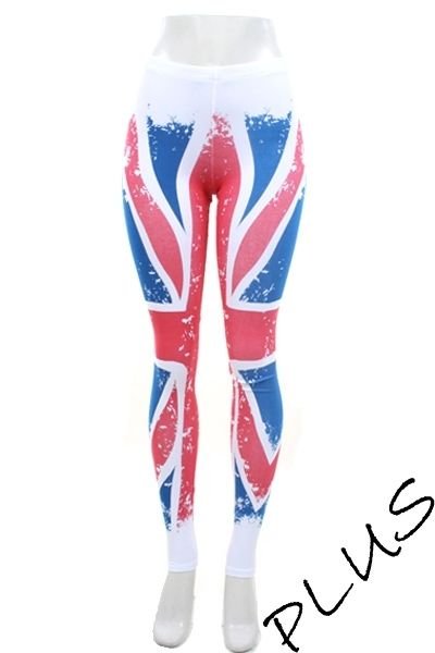 WOMENS RED WHITE BLUE CASUAL PLUS SIZE UNION JACK PRINT LEGGINGS SIZE 1X 2X 3X