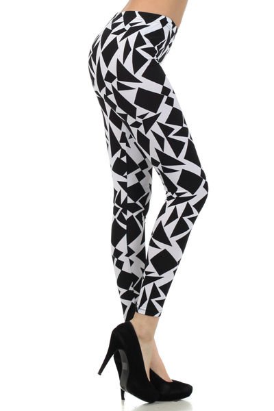 WOMENS CASUAL PARTY BLACK AND WHITE TRIANGLER DESIGN LEGGINGS SIZE S M L