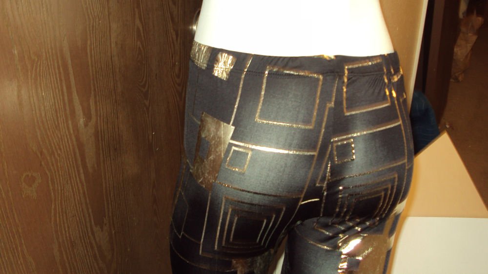 WOMENS PARTY NIGHT CLUB METALLIC BLACK AND GOLD SPANDEX LEGGINGS SIZE S M
