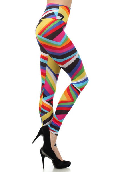 WOMENS RAINBOW COLORED LEGGINGS YELLOW BLUE GREEN PINK SIZE S