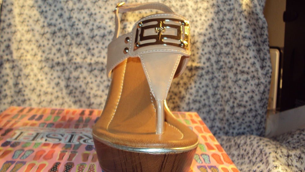 WOMENS WEDGE STRAPPY TAN BEIGE HEELS
