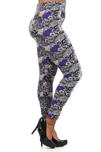 PLUS SIZE LEGGINGS GREY AND LAVENDER CASUAL NYLON SPANDEX SIZE 1X 2X 3X