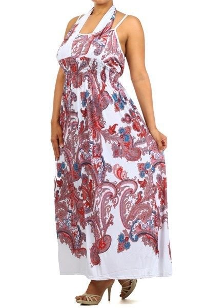 PAISLEY PRINT HALTER SUMMER BEACH PARTY MAXI PLUS SIZE DRESS SIZE 2X 3X 4X