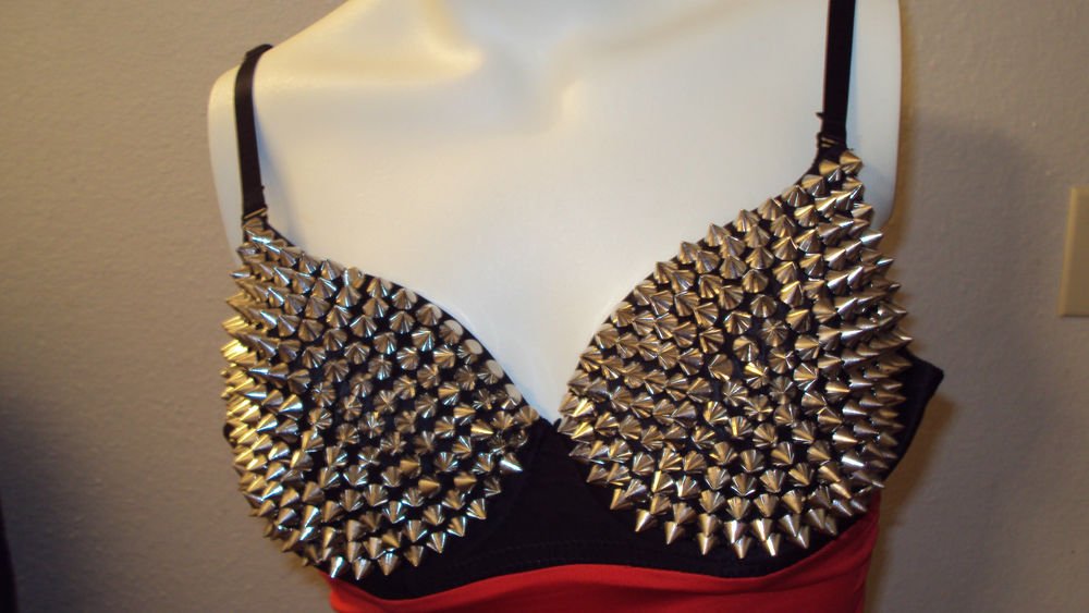 WOMENS SUMMER BEACH PARTY CLUB DRESS CHROME SPIKES ON THE BRA CUPS SIZE S M L