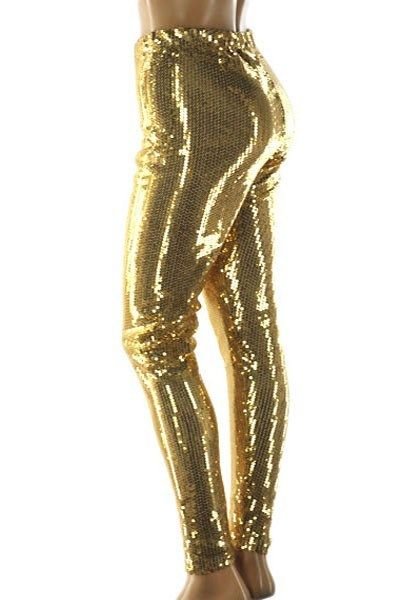 WOMENS GOLD PLUS SIZE PARTY SEQUIN LEGGINGS