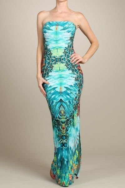WOMENS GRAPHIC DESIGN LONG HALTER MAXI DRESS JADE WITH SLITTED SIDE SIZE S M L