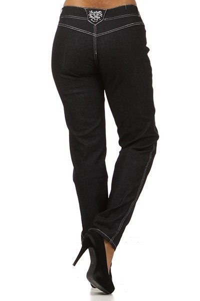 WOMENS STRAIGHT LEG JEANS WITH EMBELLISHED RHINESTONES SIZE 10 12 14 16 18 20
