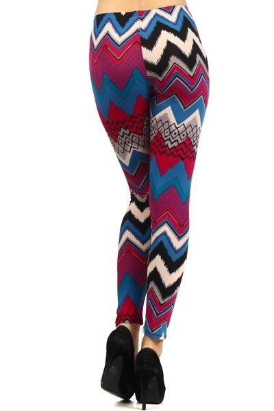 WOMENS BLUE FUSCIA WHITE CASUAL PARTY CHEVRON STRIPED LEGGINGS SIZE S M L