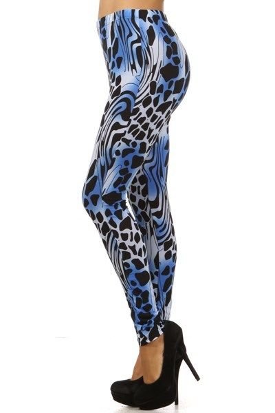 WOMENS BLUE ANIMAL PRINT POLYESTER SPANDEX PLUS SIZE LEGGINGS SIZE 1X 2X 3X