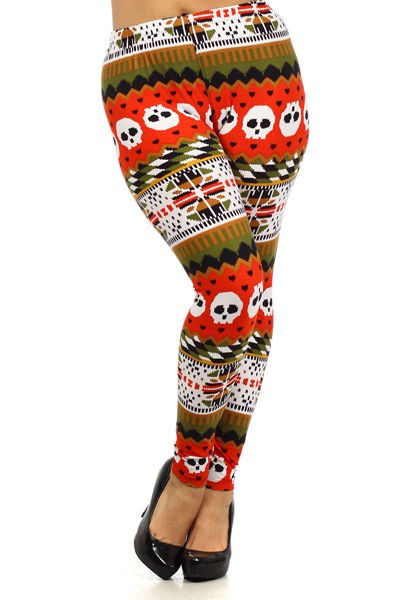WOMENS PLUS SIZE LEGGINGS ORANGE, GREEN, BROWN, BLACK, & WHITE SIZE 1X 2X 3X