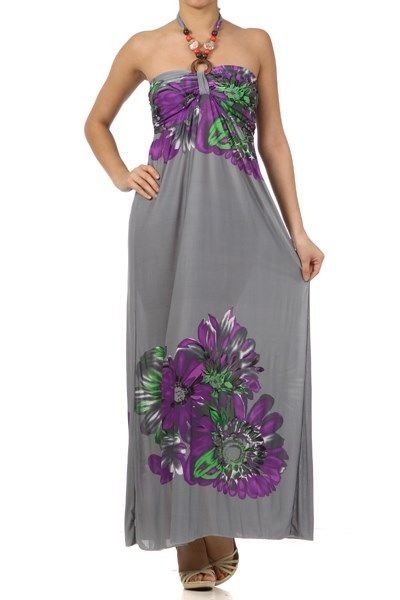 WOMENS HALTER MAXI DRESS WITH FLORAL PRINT AND BEADED EMBELLISHMENTS SIZE SML
