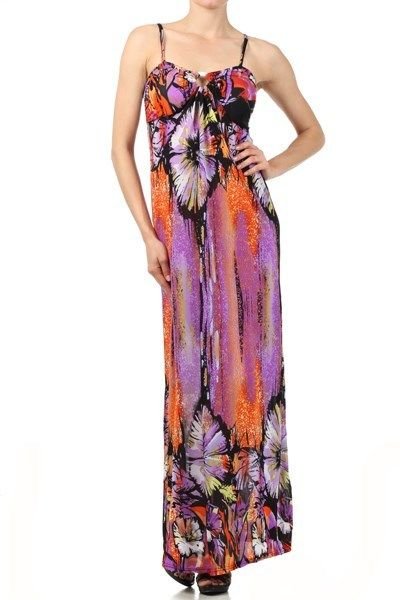 WOMENS PURPLE MAXI DRESS WITH A KEY HOLE OPENING ON THE BUST LINE SIZE S M L