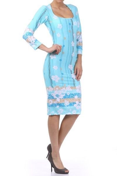 WOMENS BLUE FLORAL CASUAL SPRING TEA DRESS SIZE S M L
