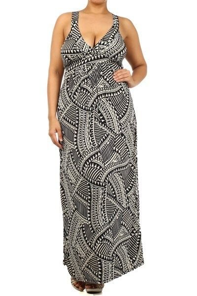 WOMENS BLACK AND WHITE SUMMER BEACH PARTY PLUS SIZE MAXI DRESS SIZE 1X 2X 3X