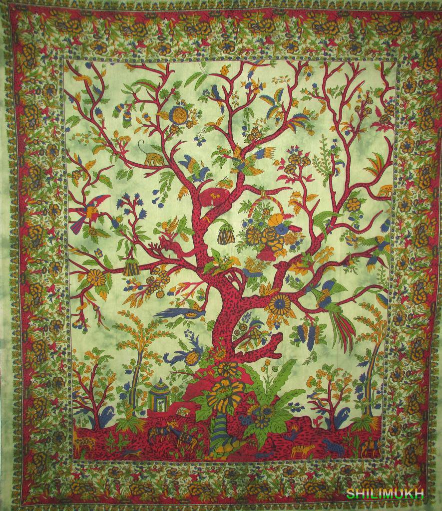 Bedspread Horoscope Mandala Art Tree print Wall Hanging Bed Cover Tapestry Bird