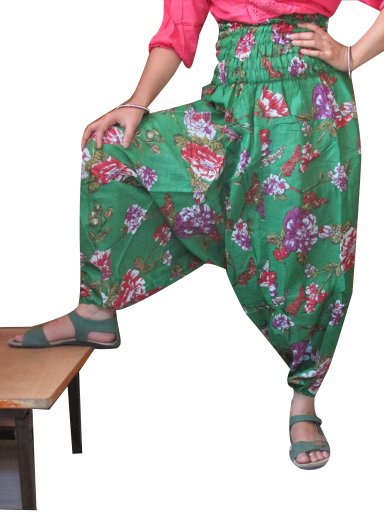 Green Floral Print Harem Pants Baggy Genie Trouser Jumpsuit Boho Gypsy Indian