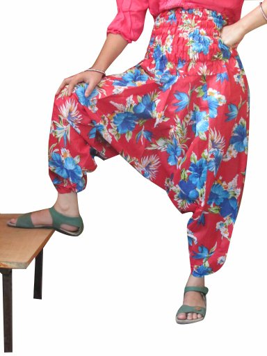 Red Color Floral Print Harem Pants Baggy Genie Trouser Jumpsuit Boho Gypsy India