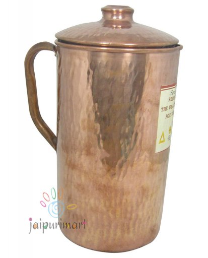 Wholesale Lot 2PC Jug Indian Pure Copper Water Jug 1.0 Ltr. Pot Pitcher Mug