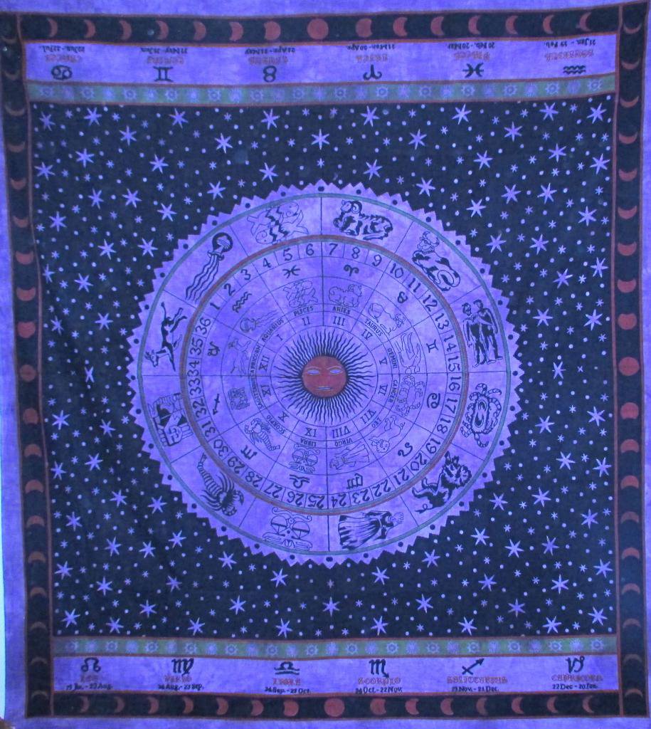 90" Astrology Zodiac Wall Hanging Bed Cover Tapestry BedSpread Horoscope Mandala