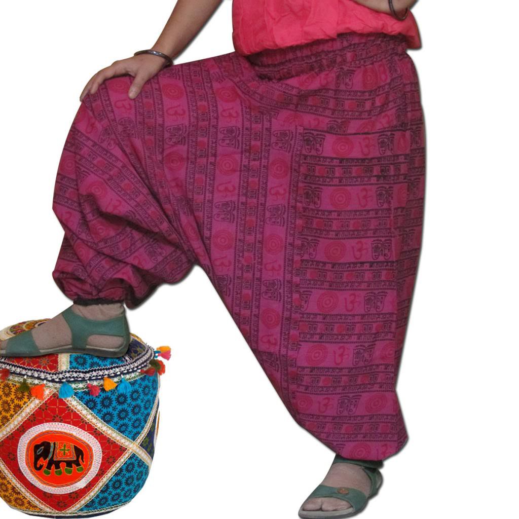 Pink Color Harem Om Print Pants Baggy Genie Trouser Jumpsuit Boho Gypsy Indian