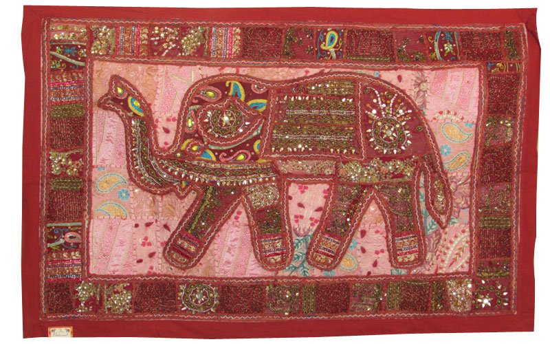 39" Elephant Patchwork Tapestry Decor Handmade Throw Embroidery Wall Hanging Art