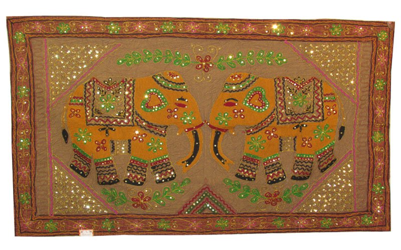 50" Embroidery Wall Hanging Art Elephant Patchwork Tapestry Decor Handmade Throw