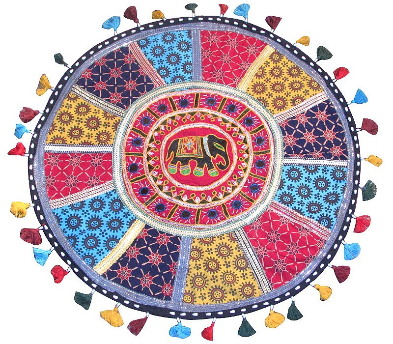 23" Round Embroidered, Flooor, Cushion Cover, Throw, Indian Decor Pillow Ethnic