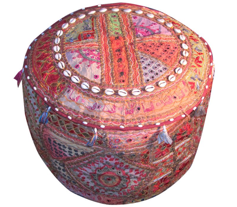 20" Decorative Round Ottoman, Chair Cover, Pouf, Ethnic Vintage, Stool, Pillow