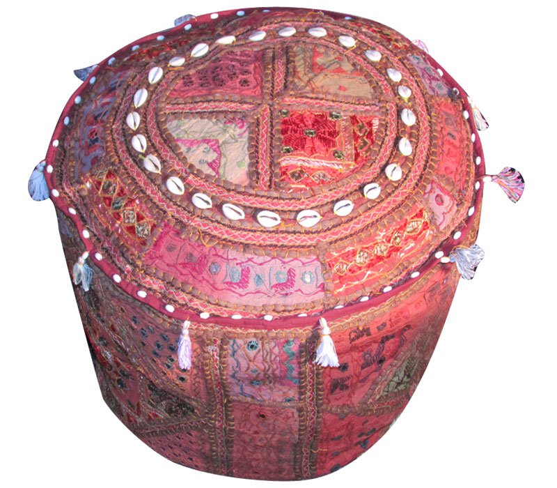 20" Decorative Round Ottoman, Chair Cover, Pouf, Ethnic Vintage, Stool, Pillow,