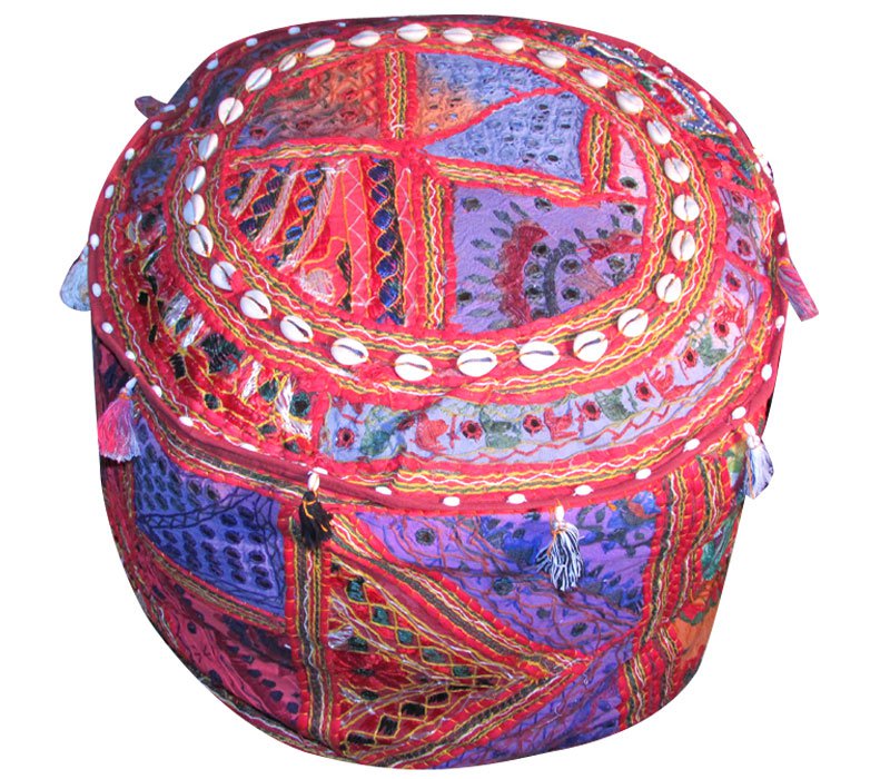 20" Decorative Round Ottoman, Stool, Chair Cover, Pillow, Pouf, Ethnic Vintage,