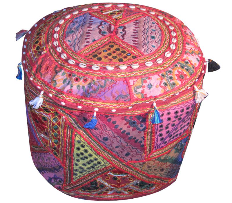 20" Decorative Round Ottoman, Pillow, Pouf, Ethnic Vintage, Stool, Chair Cover,